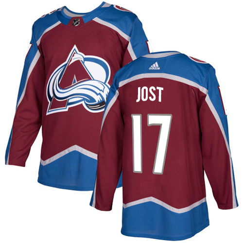 Adidas Men Colorado Avalanche #17 Tyson Jost Burgundy Home Authentic Stitched NHL Jersey